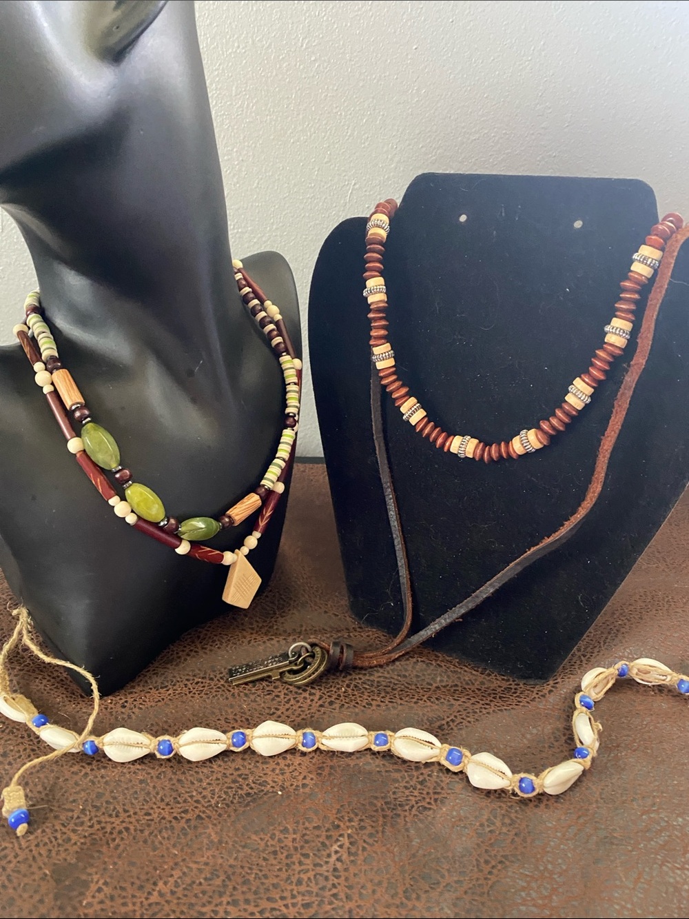 Handmade Olive Green & Brown Beaded Unisex Necklaces- Beach, Boho Style